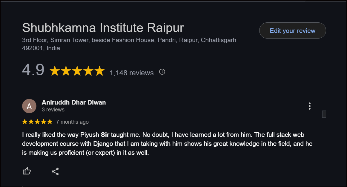 Google Review for Django Web App Project 2