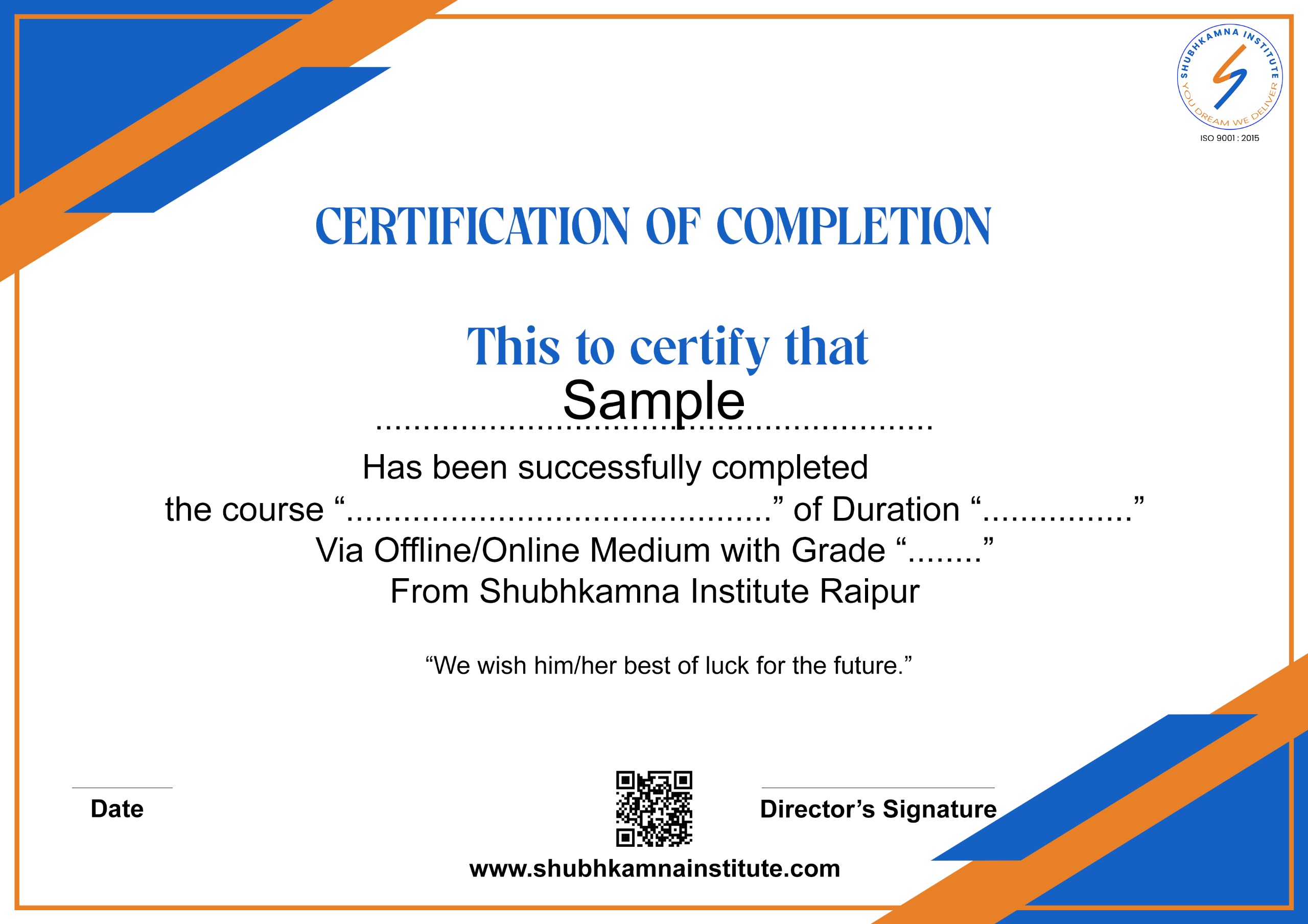 Course Completion Certificate - Shubhkamna Institute